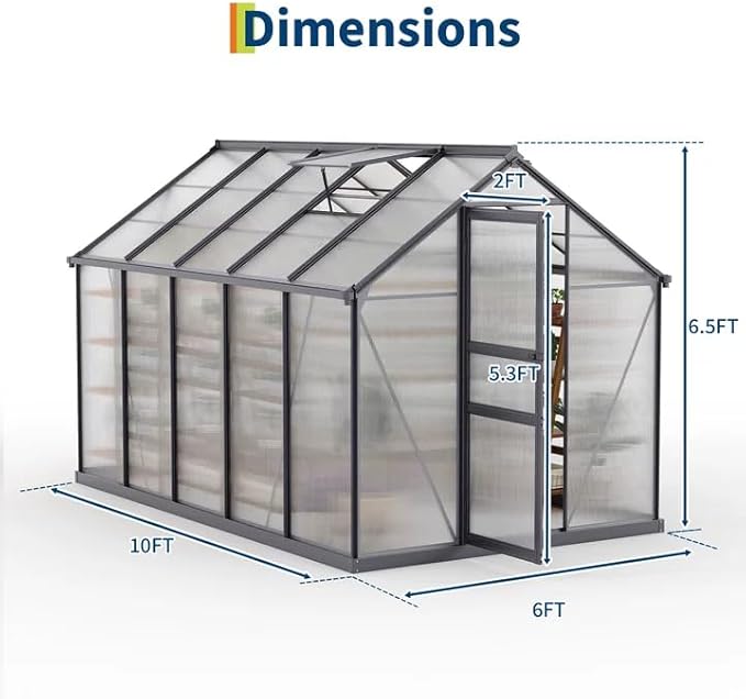 Greenhouses for Outdoors Polycarbonate Greenhouse with Quick Setup Structure &amp Roof Vent Heavy Duty Frame Walk-in Green Houses for Outside Garden Backyard