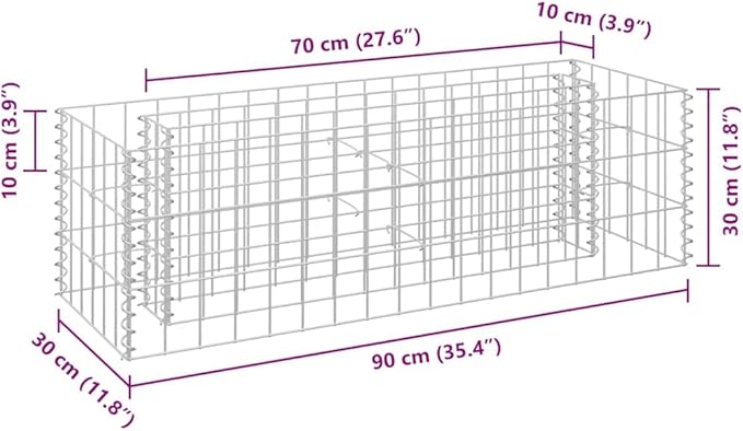 Gabion Raised Bed Silver Galvanized Steel Planter Box 35.4 x 11.8 x 11.8 Inch Outdoor Garden Planters for Flowers Herbs Succulents