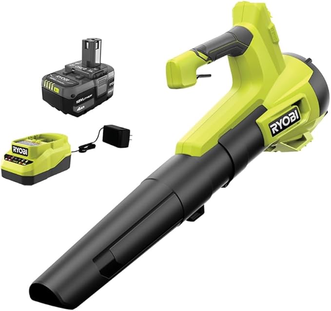 RYOBI ONE+ 18V 100 MPH 350 CFM Cordless Battery Variable Speed Jet Fan Leaf Blower with Battery and Charge (Renewed)