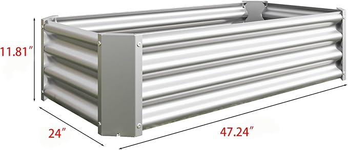 Raised Garden BedRaised Beds for Gardening Outdoor for Vegetables Flowers Ground Planter BoxGalvanized Raised Garden Beds. (Silver with 4x2x1ft)