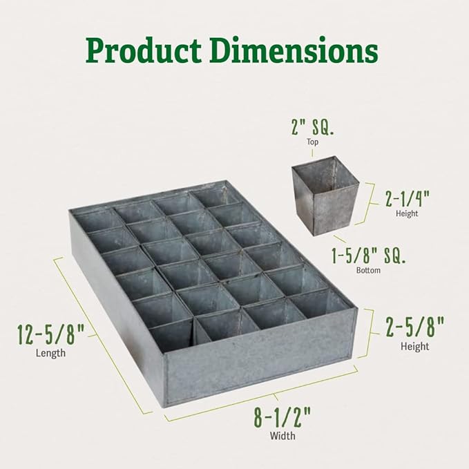Gardener's Supply Company Self-Watering Galvanized Steel Seed Starting Tray 24 Cell | Leak-Proof Wire Grid with Moisture-Retaining Mat | Tapered Pots for Easy to Remove Seedlings