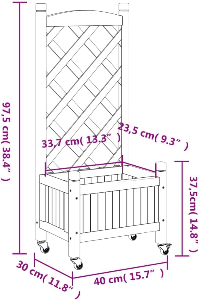 Wood Planter Box with Trellis and Wheel Outdoor Raised Garden Bed for Climbing Plants Free-Standing Trellis Planter Box 15.7x11.8x38.4 Brown Solid Wood Fir
