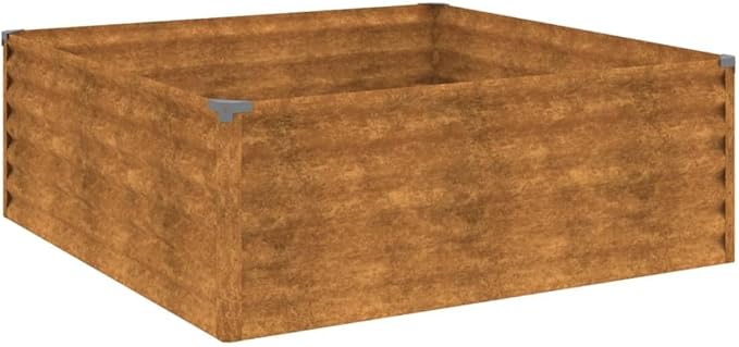 vidaXL Square Corten Steel Garden Raised Bed 39.4X39.4X14.2 in Durable Rustic Design Ideal for Flowers Vegetables and Herb Planting On Balconies Patios Or Gardens Planter Outdoor Metal