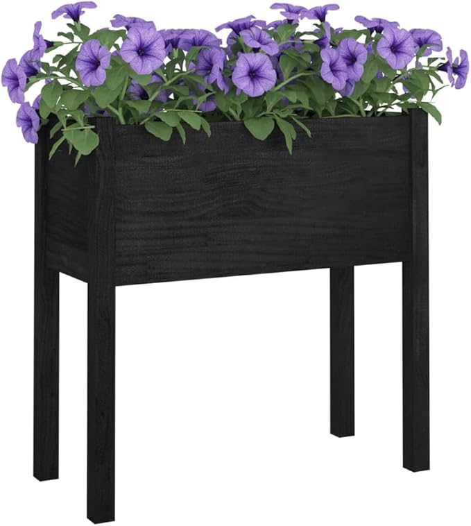 2pcs Wooden Garden Planter Box Stand with Legs Outdoor Raised Garden Bed Garden Yard Wood Box for Vegetables Flowers Herbs Black 27.6x12.2x27.6 Solid Wood Pine