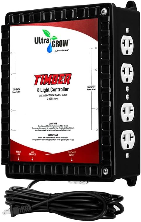 Plantmax UltraGrow – Timber 8 Light Controller with 120V Trigger Cord to Control HID LED Growing Light System Indoor Growing