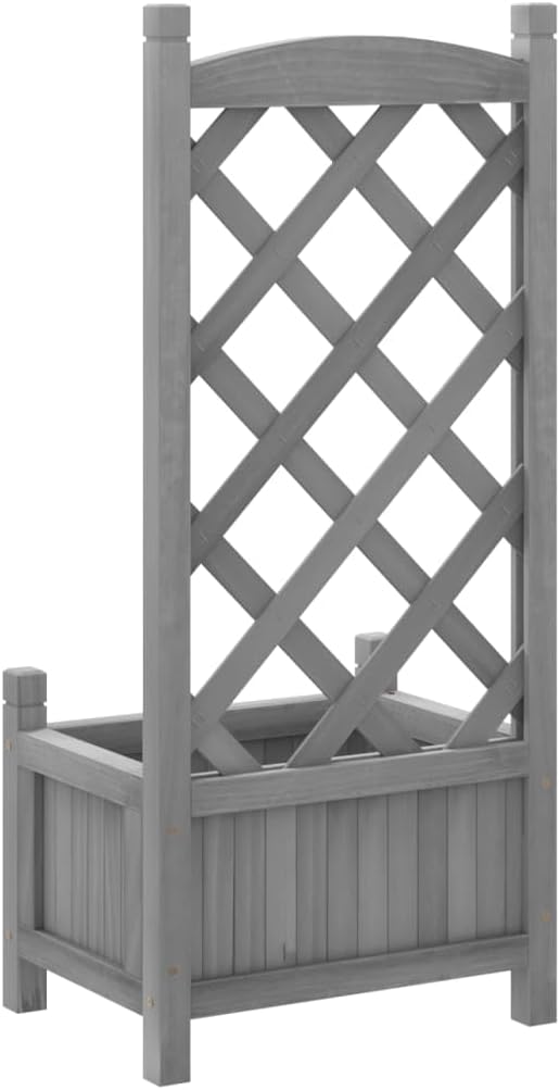 Solid Wood Garden Planter with Trellis Wood Raised Garden Bed Planter with Trellis Outdoor Garden Box for Climbing Plants Gray Solid Wood Fir-763