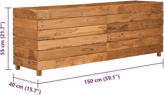Wooden Raised Bed Planter Box for Flowers/Vegetables/Herbs in Backyard/Patio Outdoor 59.1x15.7x21.7 Recycled Teak Wood and Steel-624