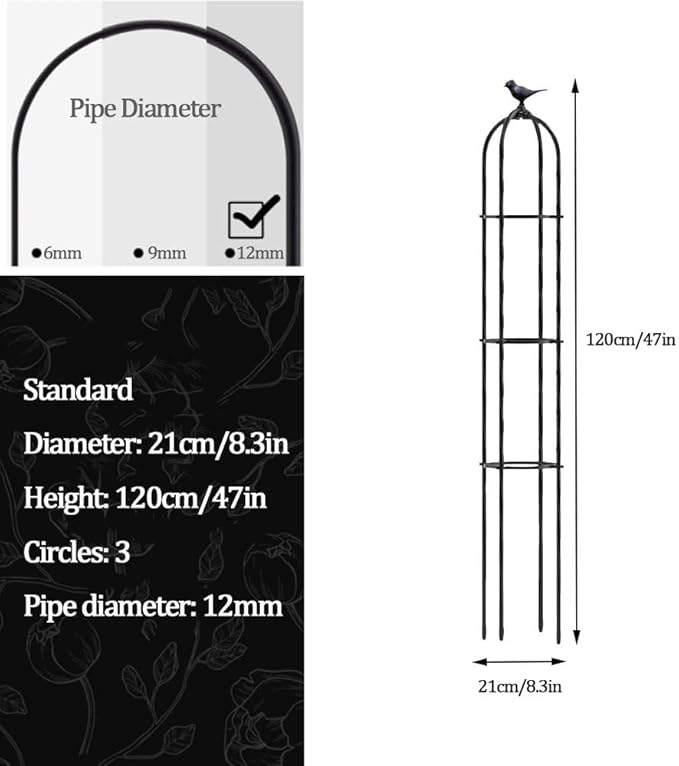 Metal Garden Plant Obelisk Garden Trellis for Climbing Plants 8.3x47in 9.8x74.8in 12.2x63in 13.8x59in Weather-Resistant Potted Plant Support Roses Vines Support Rack ( Color : White  Size : 21x120cm(