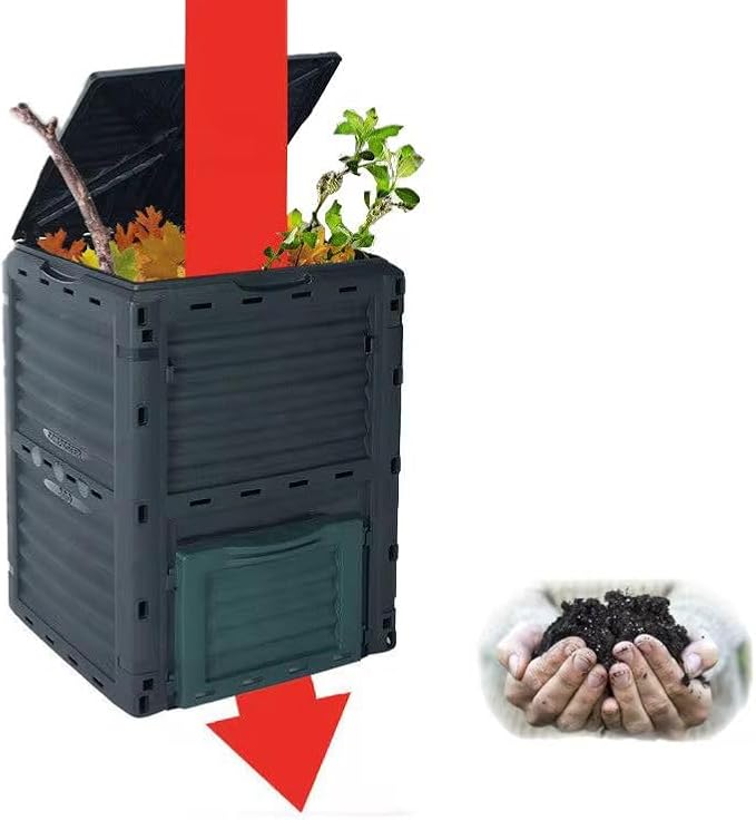 Easy Shopping® Garden Compost Bin 300L Outdoor Composting Container for Kitchen &amp Garden Waste Composter with Hinged Lid Durable &amp Waterproo Black and Green