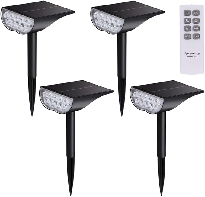 Set of 4 Solar Spotlights for Outdoor Gardens Color-Changing Led Lights with Remote Control Waterproof Landscape Lighting