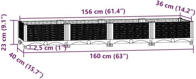 Raised Garden Bed 63x15.7x9.1 Polypropylene Blue Gray Elevated Garden Bed Planter for Flowers Vegetables &amp Herbs Outdoor Gardening