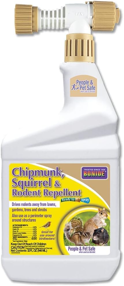 Bonide Chipmunk Squirrel &amp Rodent Repellent 32 oz Ready-to-Spray for Outdoor Use Deter from Lawn &amp Garden