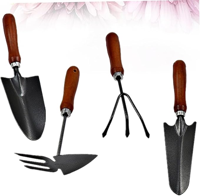 4pcs Thickened Mini Garden Tool Set Iron Spade with Handle for Planting Transplanting Weeding Lightweight Gardening Tools Combination for Gardeners