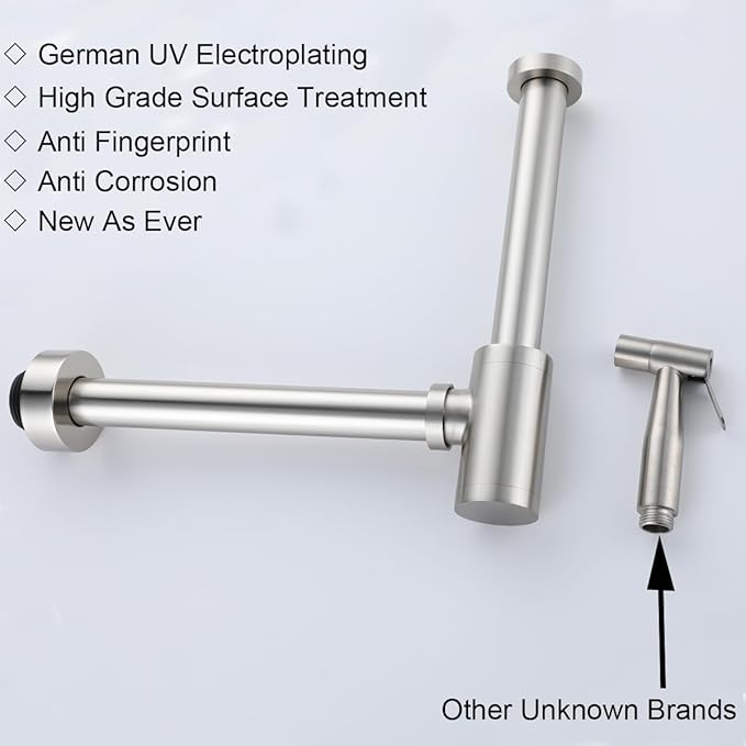 RANDOM Brushed Nickel Brass Bottle P Trap with Pop Up Drain Stopper Without Overflow11.81″ Slip Joint Extension Tube Adjustable Bathroom Basin Sink Drain Kit 1 1/4.RD83888BN-L-S8