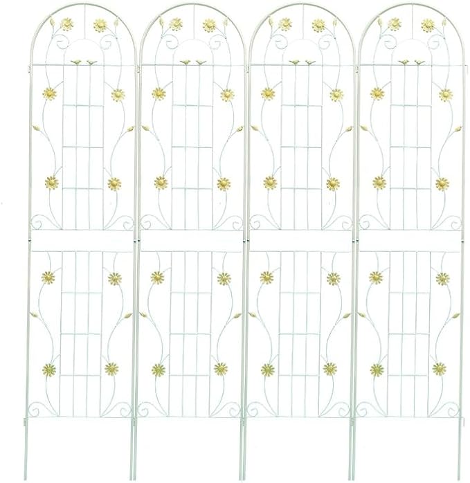 Metal Garden Trellis 86.7 x 19.7 Rustproof Trellis for Climbing Plants – Easy to Assemble Sturdy and Multi-Purpose Outdoor Flower Support(4 Pack-Cream White)