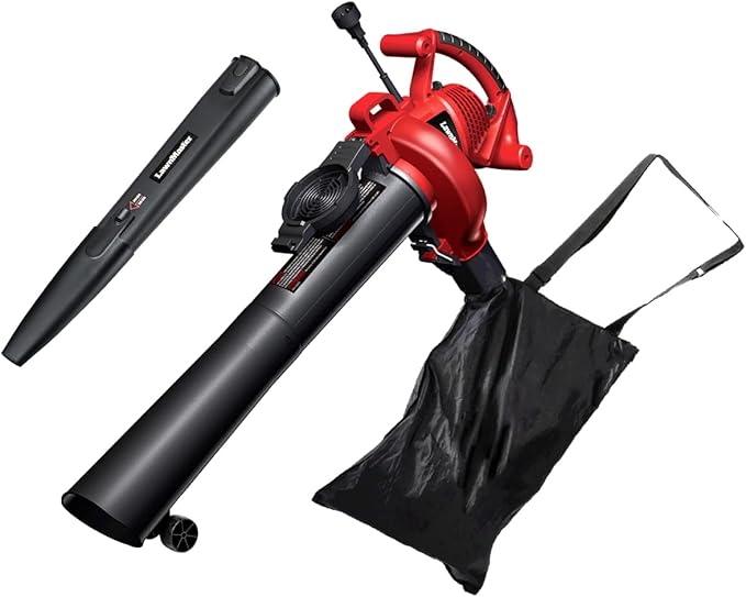 LawnMaster Red Edition BV1210E 1201 Electric Blower Vacuum Mulcher 12 Amp Variable Speed with Metal Impeller 240 MPH 380 CFM 16:1 Mulch Ratio