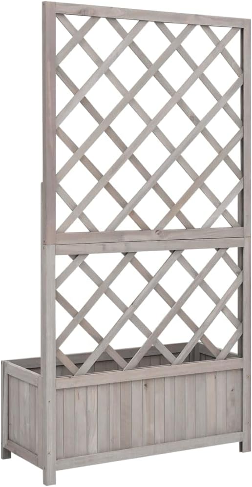 Garden Trellis Planter Standing Planter Gardening Box Patio planters Raised Flower Bed Suitable for Nursery Orchard Courtyard Corridor Gray 27.6x11.8x53.1 Solid Firwood