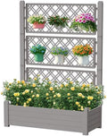 Vertical Garden Planter with Trellis for Climbing Plants Outdoor Raised Bed with Drainage &amp Water Gauge Weatherproof Resin for Patio Balcony Yard Dust-Resistant (Grey 43.43*18.27*59.29)