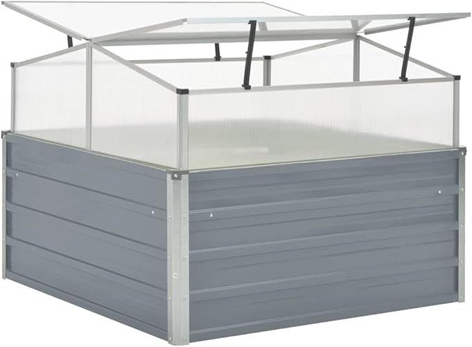 Garden Raised Bed with Greenhouse Outdoor Planting Boxes Suitable for Indoor and Outdoor Flowers and Plants 39.4x39.4x33.5 Gray