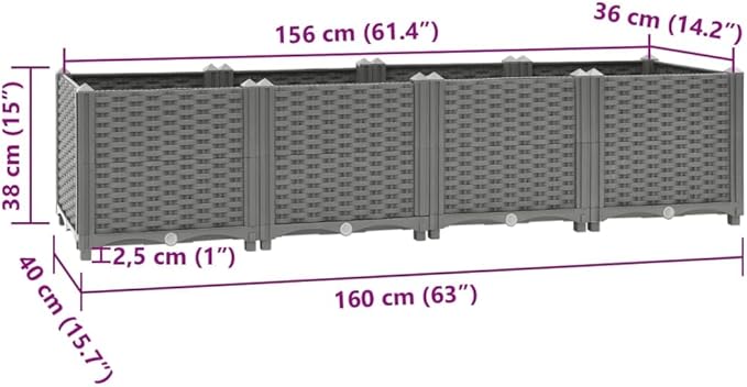 SKM Raised Bed 160x40x38 cm Polypropylene (Weight-16KG)-3296
