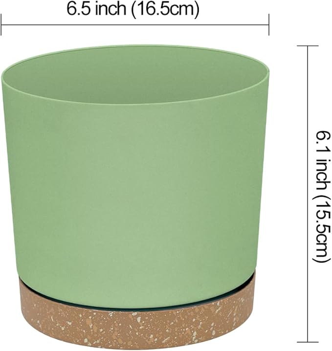 ZMTECH Plant Pots Set of 6 6.5'' Self Watering Plastic Planter with Drainage Hole and SaucerModern Decorative Flower Pot for Indoor Outdoor House Plants Succulents Flowers - Green