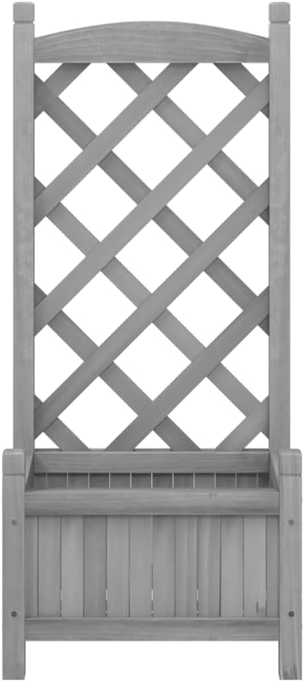 Solid Wood Planter with Trellis Wooden Raised Garden Bed with Trellis Wood Planter Box for Climbing Plants to Grow Vegetables Herbs and Flowers Gray 15.7x11.8x35.4