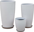242111 Inch Large Plastic Planters with Drainage Hole and Saucer - Set of 3 Tall Plant Pots Indoor Flower Pot Tall Round Planters Outdoor Large Tall Planter
