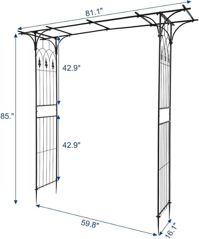 7FT Metal Garden Arch Trellis Heavy Duty Metal Garden Arbor with Stakes for Climbing Plants Outdoor Patio Stable Trellis Arch for Wedding Ceremony Party 81 L x 16 W x 82 H Black 13mm
