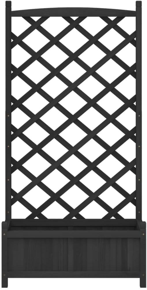 Solid Wood Garden Planter with Trellis Wood Raised Garden Bed Planter with Trellis Outdoor Garden Box for Climbing Plants Black Solid Wood Fir-770
