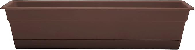 Bloem Dura Cotta Window Box Planter: 24 - Chocolate - with Tray Weatherproof Resin Box Removable Tray for Indoor &amp Outdoor Use Gardening 3 Gallon Capacity