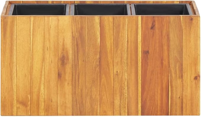 Outdoor Wooden Garden Raised Bed with 3 Pots Raised Garden Bed Flower or Vegetable Planter Box for Garden Yard Wood Box for Planting 26.2x9.8x13.8 Solid Acacia Wood