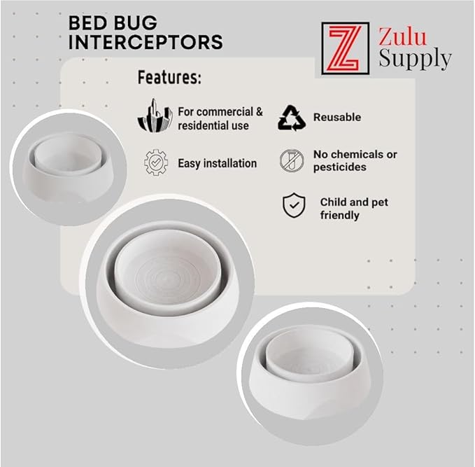 Bed Bug Interceptor Traps – White 12-Pack Passive Monitor &amp Detection Trap – Universal Fit for Bed &amp Furniture Legs – Reusable Non-Climbable Wall Pest Control Protection (White 12-Pack)