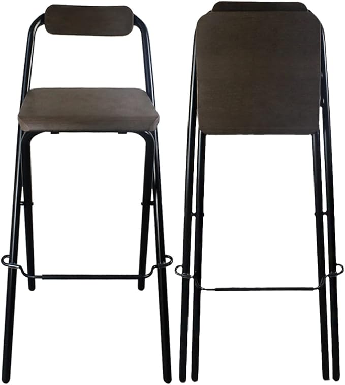 Outdoor Folding Garden Stool Waterproof Bar Chair for Patio/Travel/Camping/Shop Modern Steel High Chair with Backrest Square Seat (Color : Brown Size : 28in/70cm)