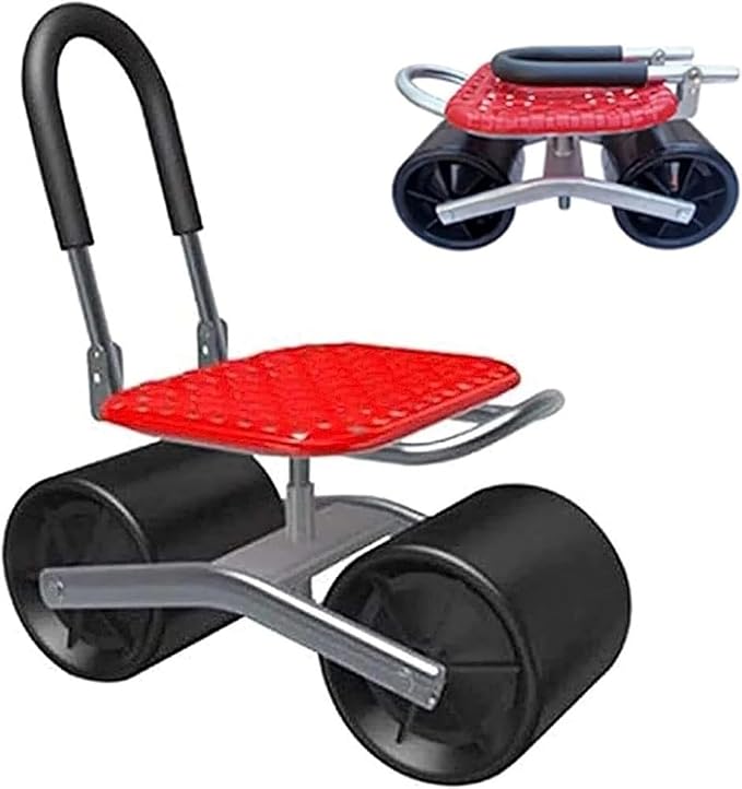 Gardening Stool with Rolling Wheels Sturdy Cart with Adjustable Seat Height for Lawn and Garden