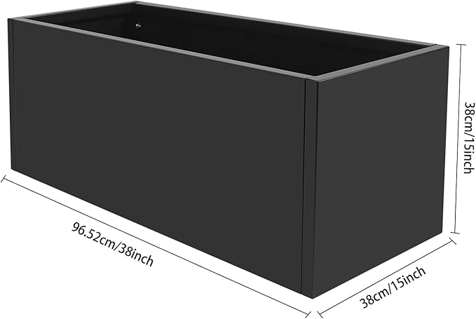 Metal Raised Garden Bed Modern Rectangular Planter Flower Box for Indoor Outdoor Balconies Gardens Decks Patios Decks Front Porches 38 * 15 * 15 in (Black)