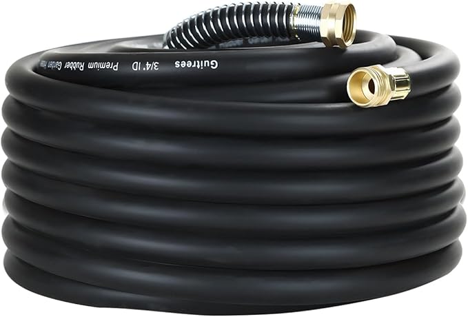 75FT 3/4 Heavy Duty Rubber Garden Hose - 300psi Working 1000psi Burst - Hot/Cold Water - Five-Layered Braiding for Durability - Versatile for Gardening Agriculture Construction(Black)