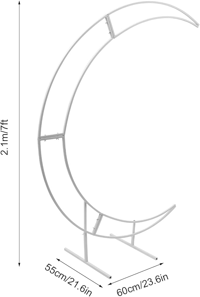 Wedding Arch Backdrop Stand 7ft White Metal Crescent Moon Wedding Arch Stand Curved Flower Balloon Frame for Wedding Birthday Party Anniversary Decorations (White)