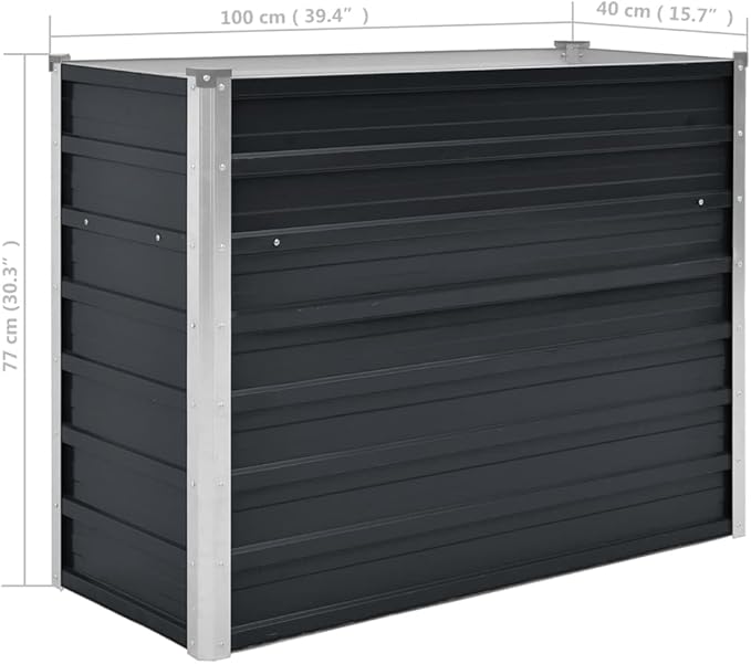 Galvanized Steel Raised Garden Bed 39.4x15.7x30.3 Anthracite Powder-Coated Planter with Open Bottom for Balcony Patio Vegetable Flower Herb Outdoor Gardening