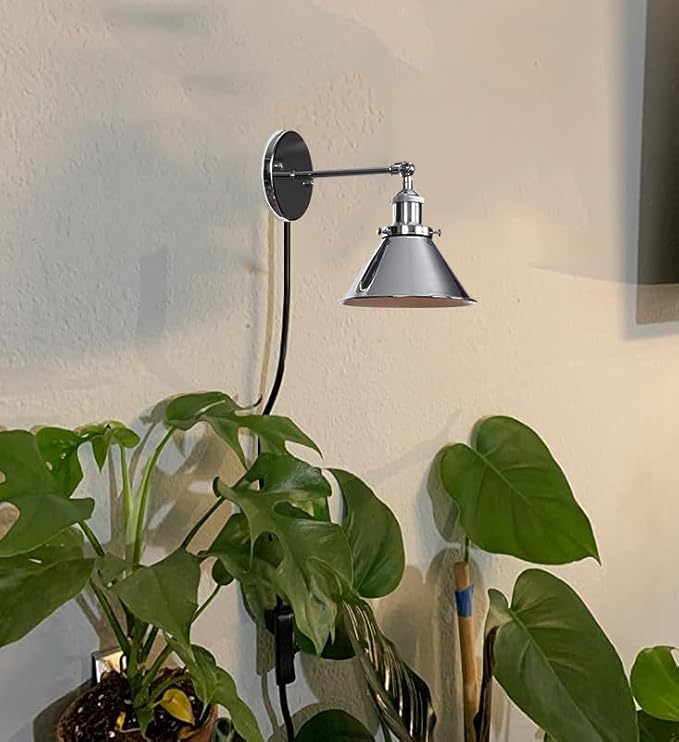 Hook Type Wall Mounted Plant Light for Indoor Growing Full Spectrum 4500K 10W Adjusted Angle &amp Light Beam Range 15°-60° Vintage Silver Metal Wall Lamps for Plants Flowers