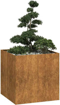 Weathering Steel Square Planter 31.5x31.5x31.5 Inch Metal Garden Bed Outdoor Rustic Finish Large Raised Planter Box for Patio Terrace