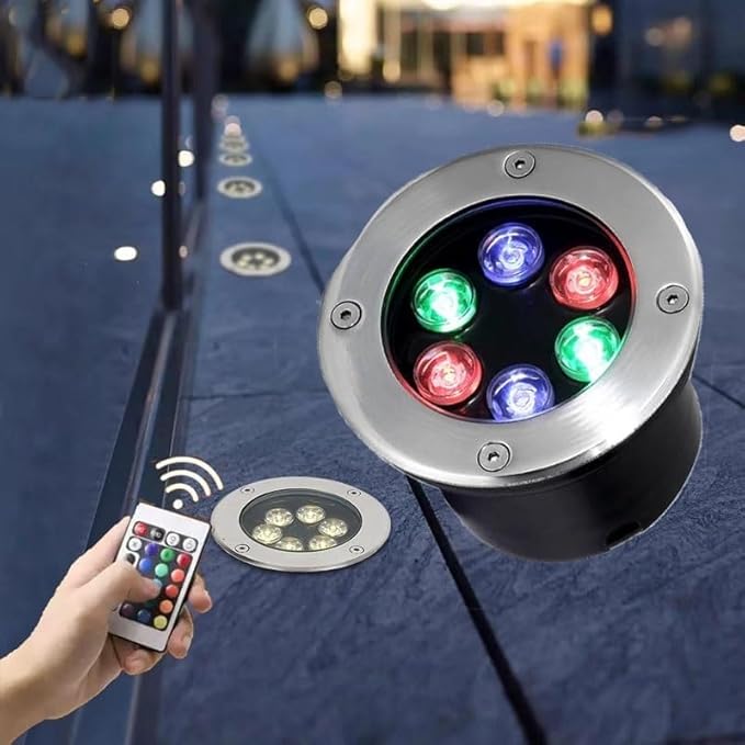 RGB Outdoor Recessed Spotlight 6W Color Changing Garden Spotlights with Remote Control IP67 Waterproof LED Recessed Floor Spotlight Round Buried Outdoor Spotlights(6W(24V))