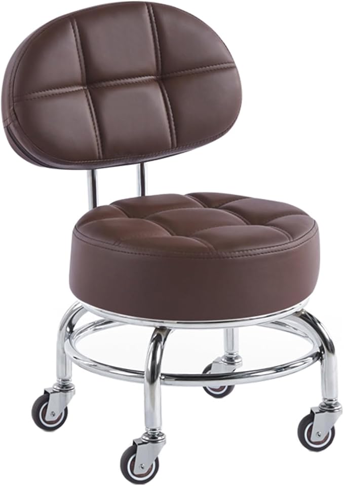 Low Rolling Stool with Wheels360° Rotating Pulley Low Stool with BackrestFoot Stools with Universal Swivel Caster Wheels Leather Small Stools for GarageGardeningHomeDaily