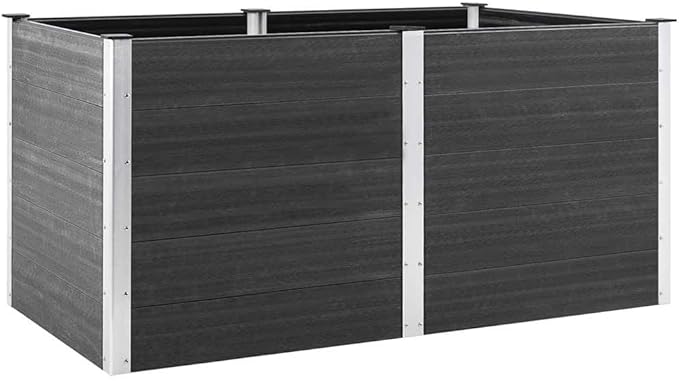 Large Grey Wood Plastic Composite Raised Garden Bed Rectangular Outdoor Planter Box for Patio Balcony Durable Gardening Solution
