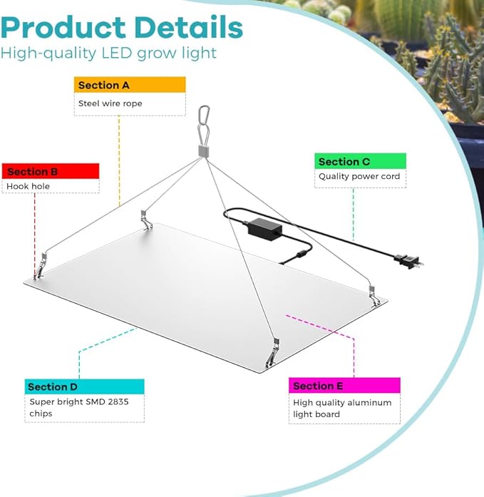 2PCS 1500W LED Planting Grow Lamp High Power 234 LEDs with 2835 Chips Sunlike Full Spectrum Dimmable/Zero Noise 2025 Upgrade Red Blue UV/IR for Photosynthesis AV 100-277V US Plug Fit Greenhouses Plant