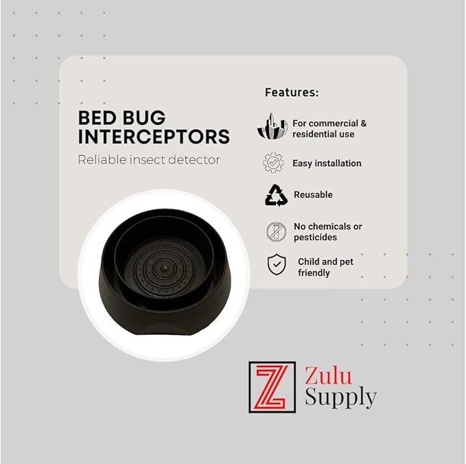 Bed Bug Interceptor Traps – Black 8-Pack Passive Monitor &amp Detection Trap – Universal Fit for Bed &amp Furniture Legs – Reusable Non-Climbable Wall Pest Control Protection (Black 8-Pack)