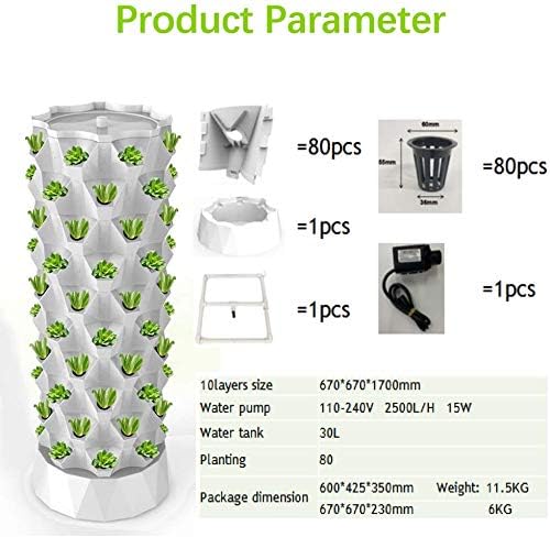 ZXMT 80 Pots Hydroponics Tower Set Hydroponic Growing System Hydroponic Growing Kit for Indoor &amp Outdoor Lettuce Tower with Hydrating Pump Timer Adapter