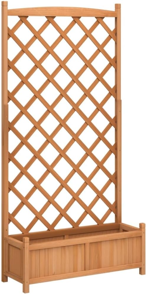 Solid Wood Garden Planter with Trellis Wood Raised Garden Bed Planter with Trellis Outdoor Garden Box for Climbing Plants Brown Solid Wood Fir-771