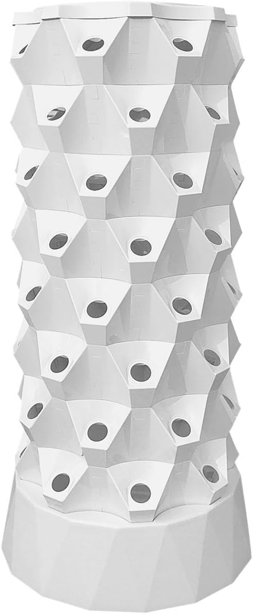 Hydroponics Tower8 Tier 64 Slots Aeroponic Tower Garden SystemTower Garden with Hydrating PumpTimerAdapterSpongeHydroponic Tower Garden for ApartmentOutdoor GardeningGrowing FruitsWhite