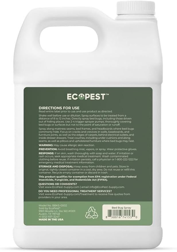 Bed Bug Spray – Natural Plant-Based Killer for Indoor Pest Control | Home Bedbug Spray and Repellent | Made with Clove Oil Safe for Use Around Children and Pets (128 oz)