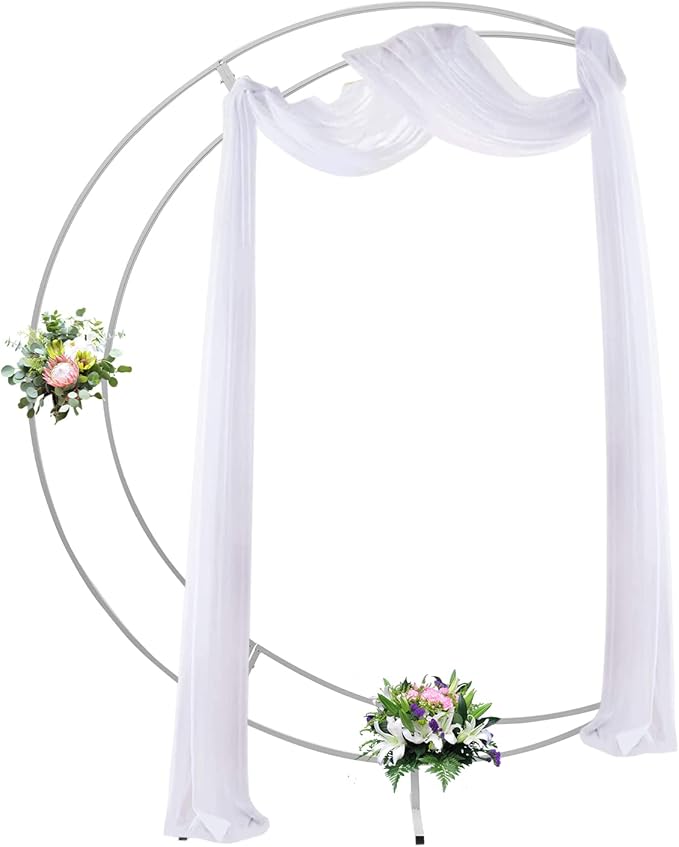 Wedding Arch Backdrop Stand 7ft White Metal Crescent Moon Wedding Arch Stand Curved Flower Balloon Frame for Wedding Birthday Party Anniversary Decorations (White)